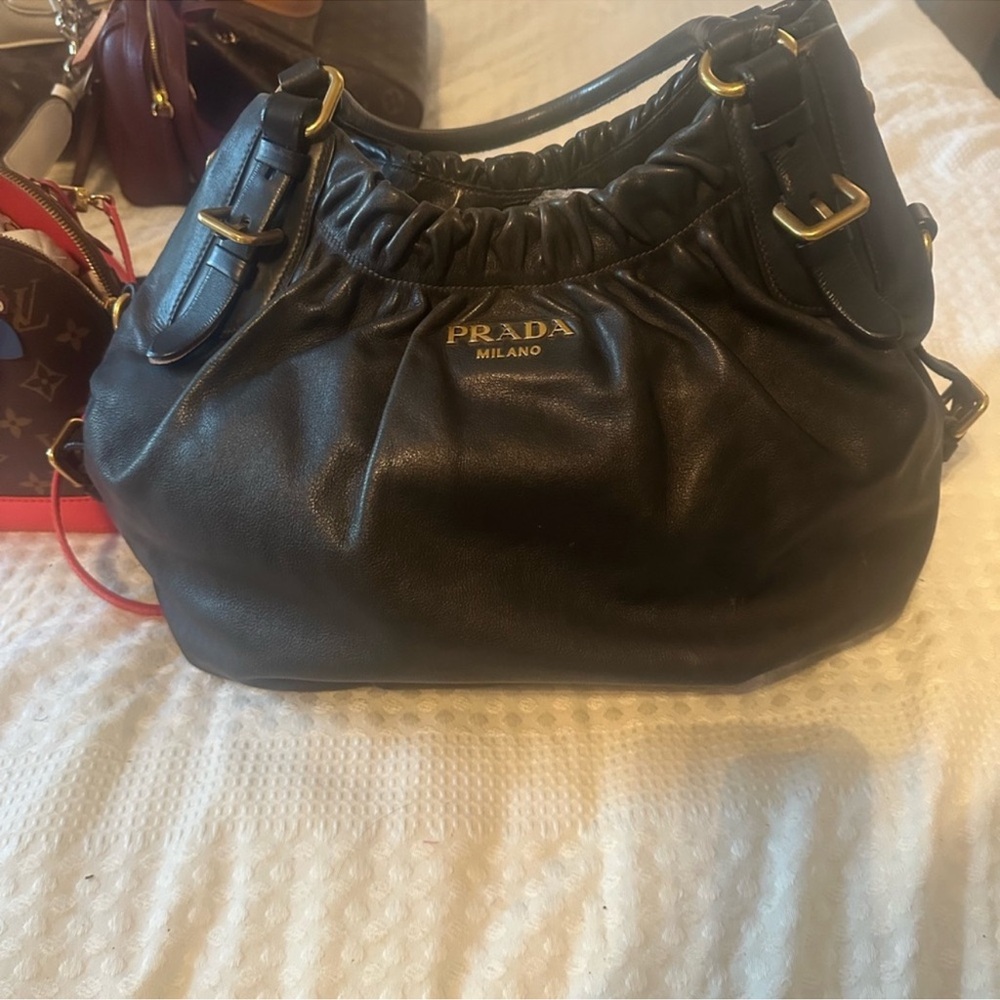 Prada Black Ruched Leather Shoulder Bag